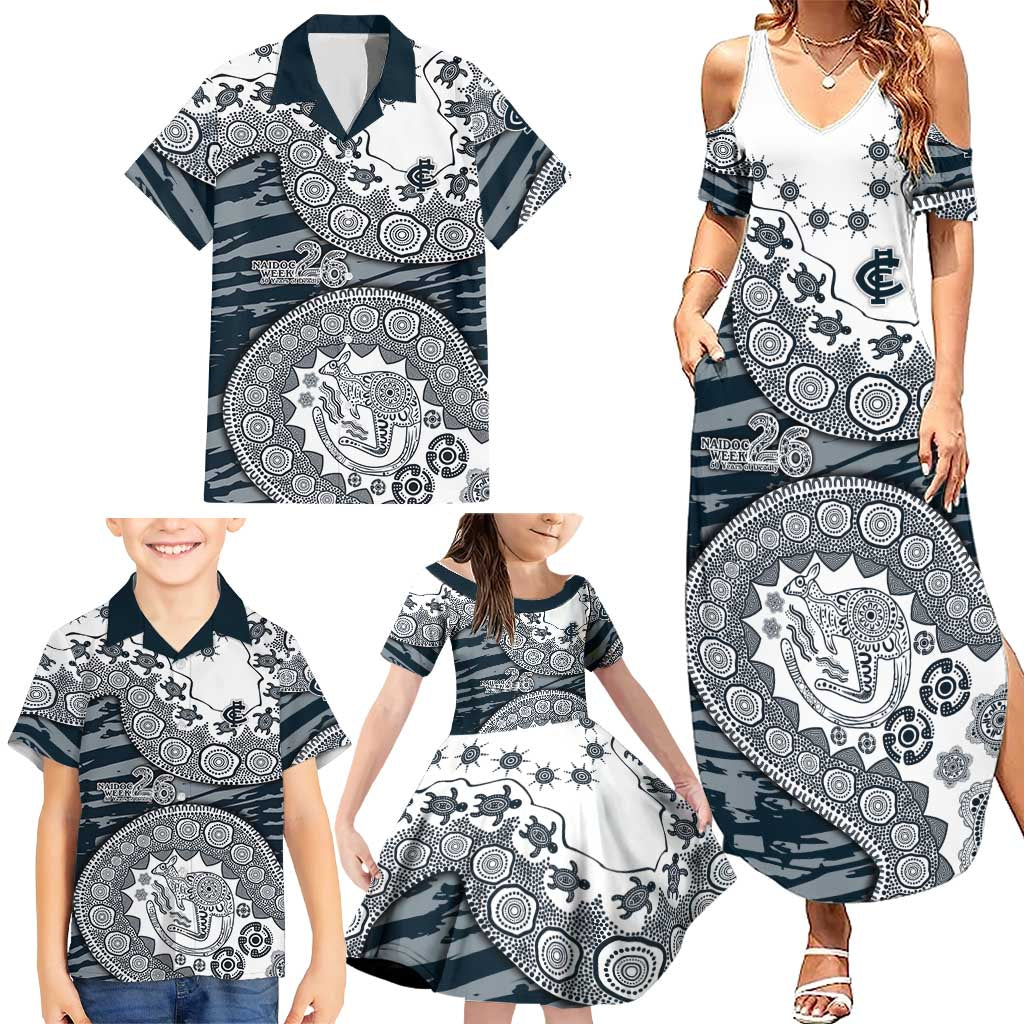 Carlton Blues NAIDOC Week 2026 Family Matching Summer Maxi Dress and Hawaiian Shirt Australian Aboriginal Dot Art Dreamtime Pattern Style
