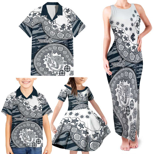 Carlton Blues NAIDOC Week 2026 Family Matching Tank Maxi Dress and Hawaiian Shirt Australian Aboriginal Dot Art Dreamtime Pattern Style