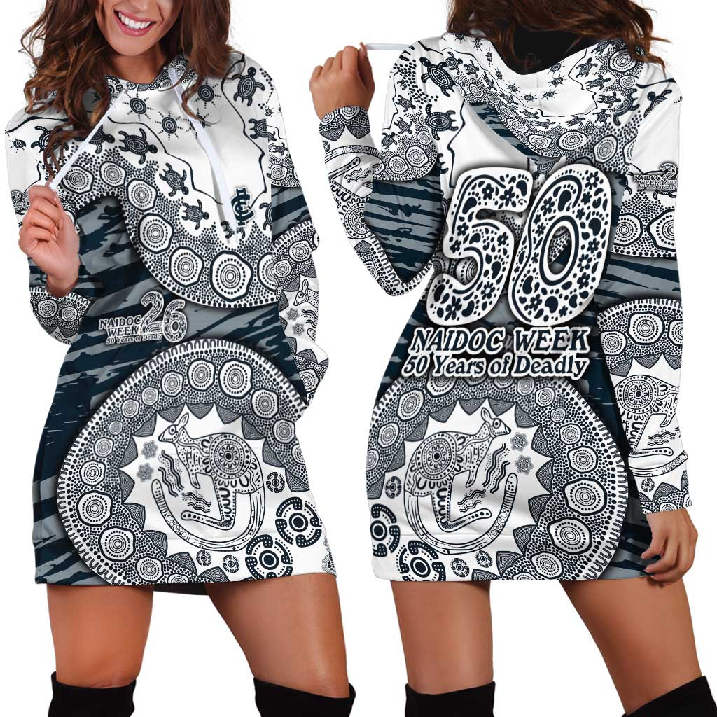 Carlton Blues NAIDOC Week 2026 Hoodie Dress Australian Aboriginal Dot Art Dreamtime Pattern Style