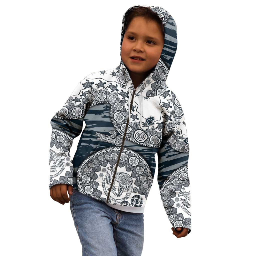 Carlton Blues NAIDOC Week 2026 Kid Hoodie Australian Aboriginal Dot Art Dreamtime Pattern Style
