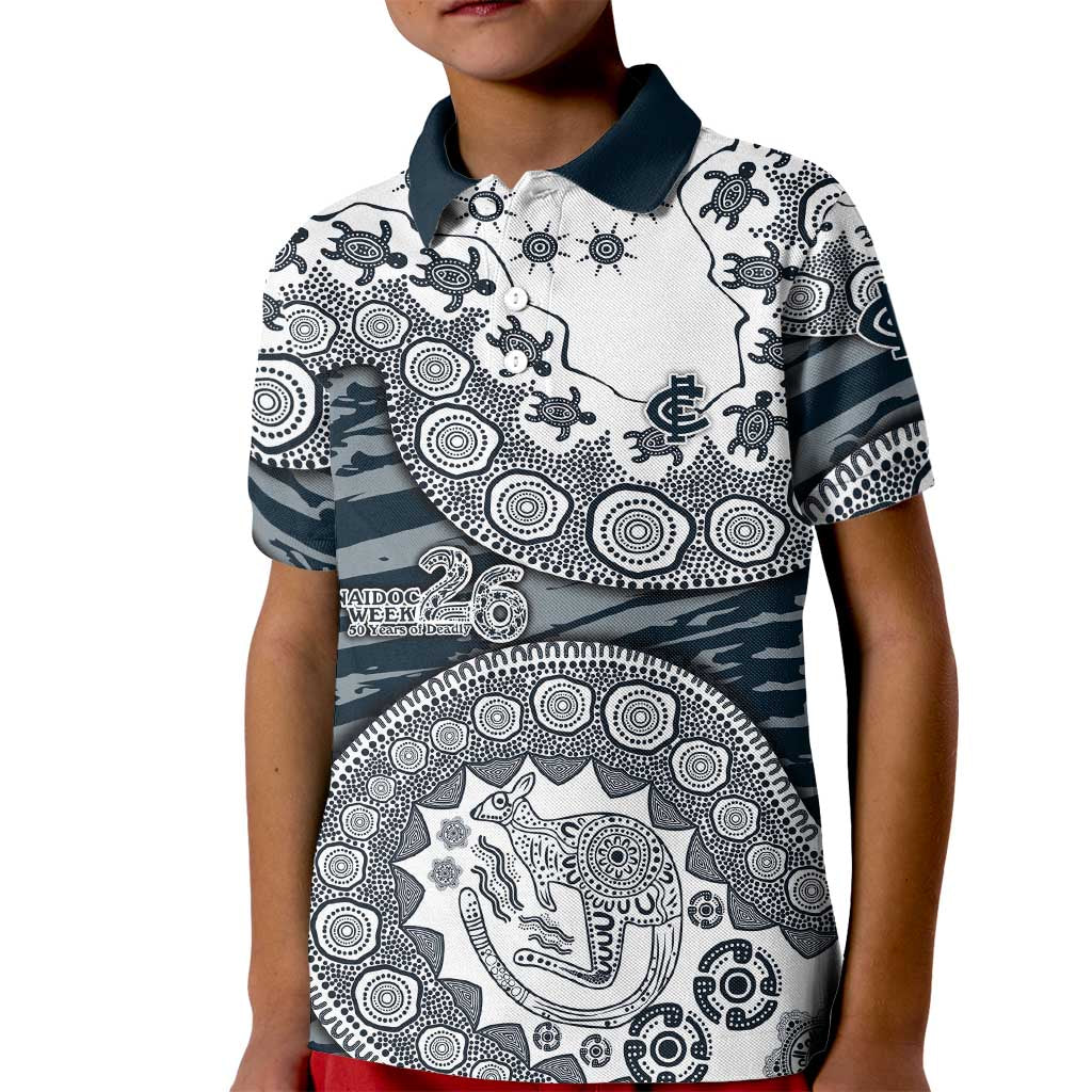 Carlton Blues NAIDOC Week 2026 Kid Polo Shirt Australian Aboriginal Dot Art Dreamtime Pattern Style