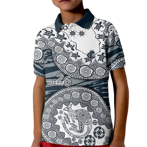 Carlton Blues NAIDOC Week 2026 Kid Polo Shirt Australian Aboriginal Dot Art Dreamtime Pattern Style