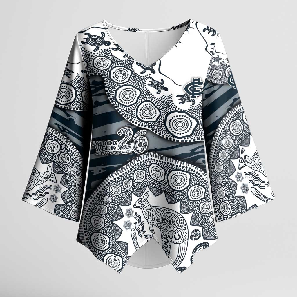 Carlton Blues NAIDOC Week 2026 Kimono Sleeve Blouse Australian Aboriginal Dot Art Dreamtime Pattern Style