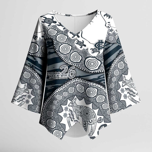 Carlton Blues NAIDOC Week 2026 Kimono Sleeve Blouse Australian Aboriginal Dot Art Dreamtime Pattern Style