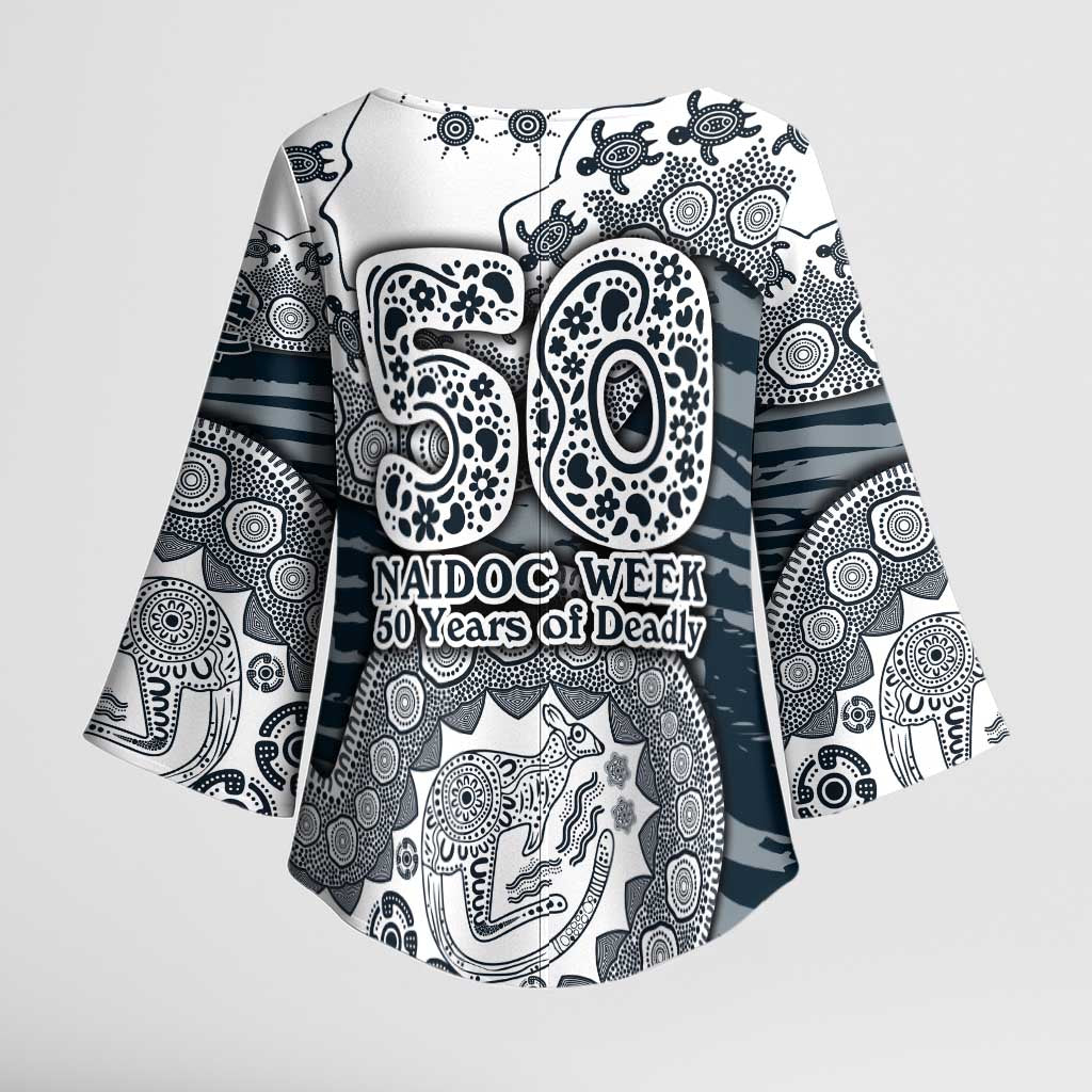 Carlton Blues NAIDOC Week 2026 Kimono Sleeve Blouse Australian Aboriginal Dot Art Dreamtime Pattern Style