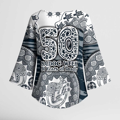 Carlton Blues NAIDOC Week 2026 Kimono Sleeve Blouse Australian Aboriginal Dot Art Dreamtime Pattern Style