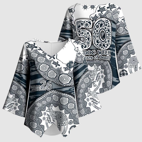 Carlton Blues NAIDOC Week 2026 Kimono Sleeve Blouse Australian Aboriginal Dot Art Dreamtime Pattern Style