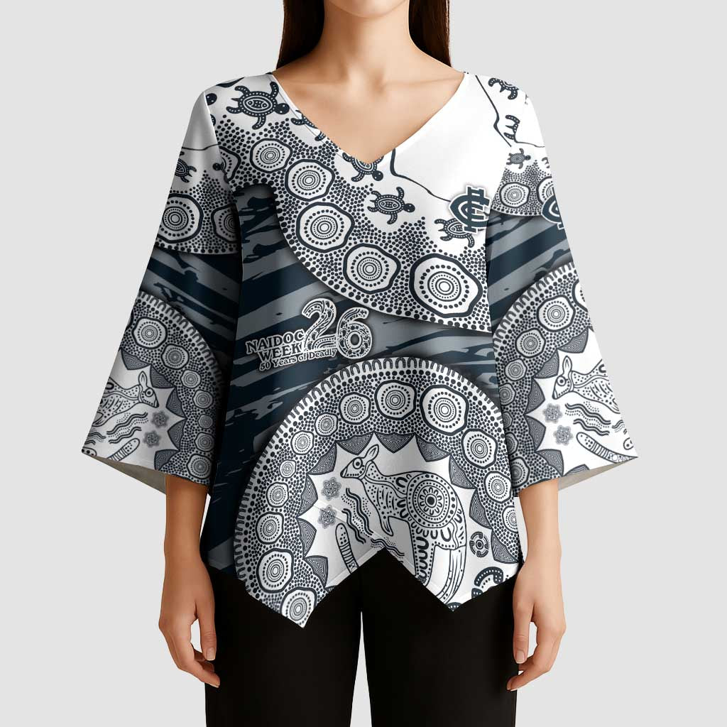 Carlton Blues NAIDOC Week 2026 Kimono Sleeve Blouse Australian Aboriginal Dot Art Dreamtime Pattern Style