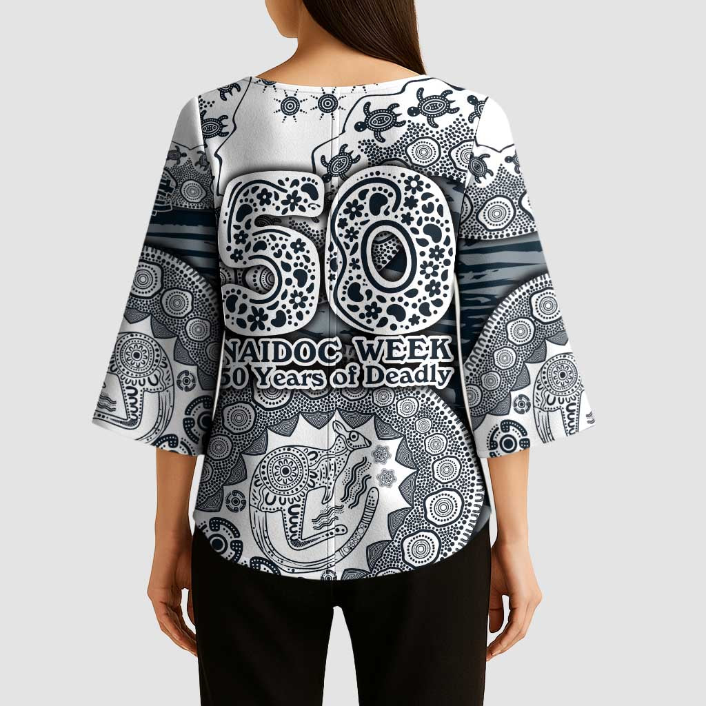 Carlton Blues NAIDOC Week 2026 Kimono Sleeve Blouse Australian Aboriginal Dot Art Dreamtime Pattern Style
