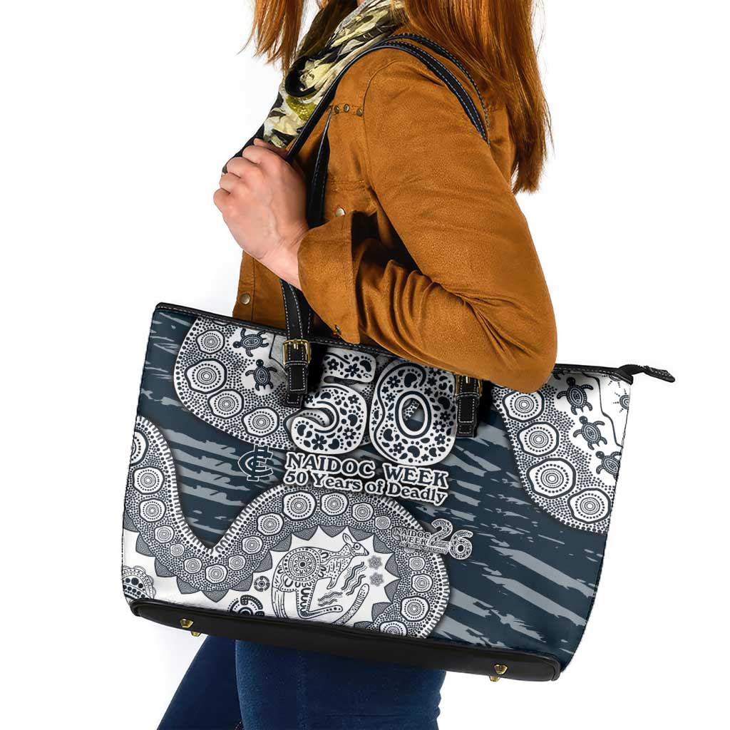Carlton Blues NAIDOC Week 2026 Leather Tote Bag Australian Aboriginal Dot Art Dreamtime Pattern Style