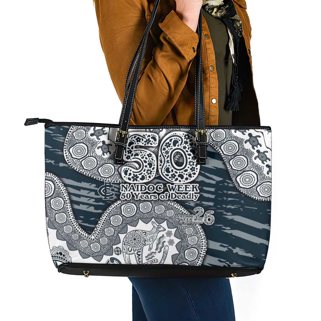 Carlton Blues NAIDOC Week 2026 Leather Tote Bag Australian Aboriginal Dot Art Dreamtime Pattern Style