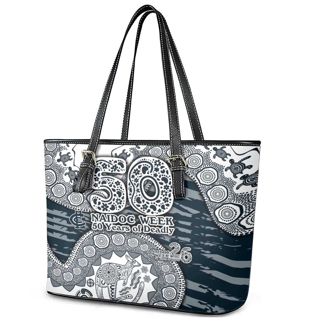 Carlton Blues NAIDOC Week 2026 Leather Tote Bag Australian Aboriginal Dot Art Dreamtime Pattern Style