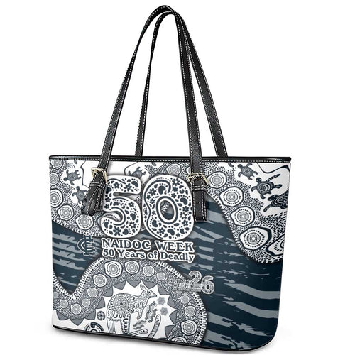 Carlton Blues NAIDOC Week 2026 Leather Tote Bag Australian Aboriginal Dot Art Dreamtime Pattern Style
