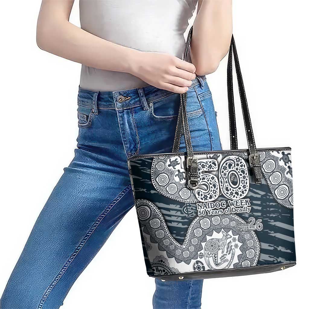 Carlton Blues NAIDOC Week 2026 Leather Tote Bag Australian Aboriginal Dot Art Dreamtime Pattern Style