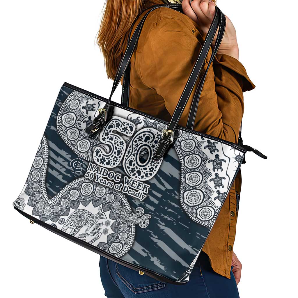 Carlton Blues NAIDOC Week 2026 Leather Tote Bag Australian Aboriginal Dot Art Dreamtime Pattern Style