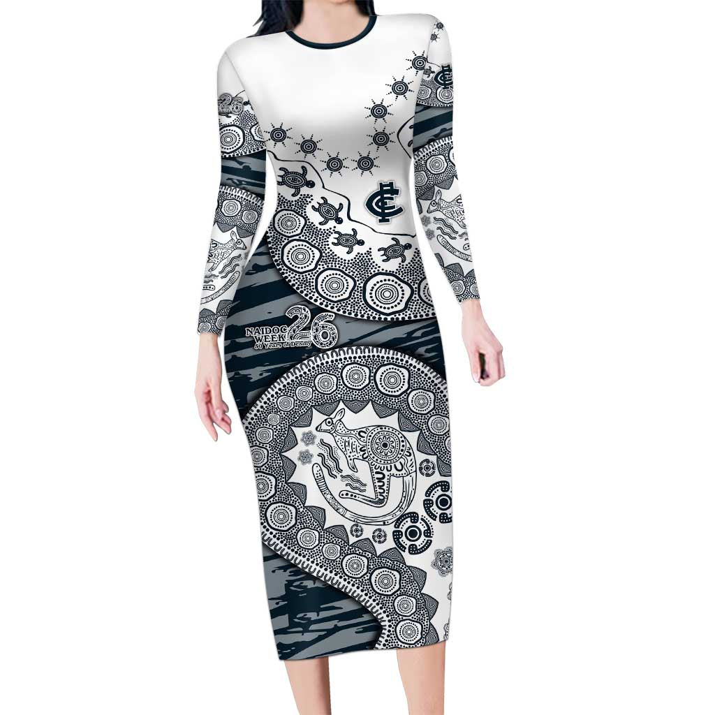 Carlton Blues NAIDOC Week 2026 Long Sleeve Bodycon Dress Australian Aboriginal Dot Art Dreamtime Pattern Style