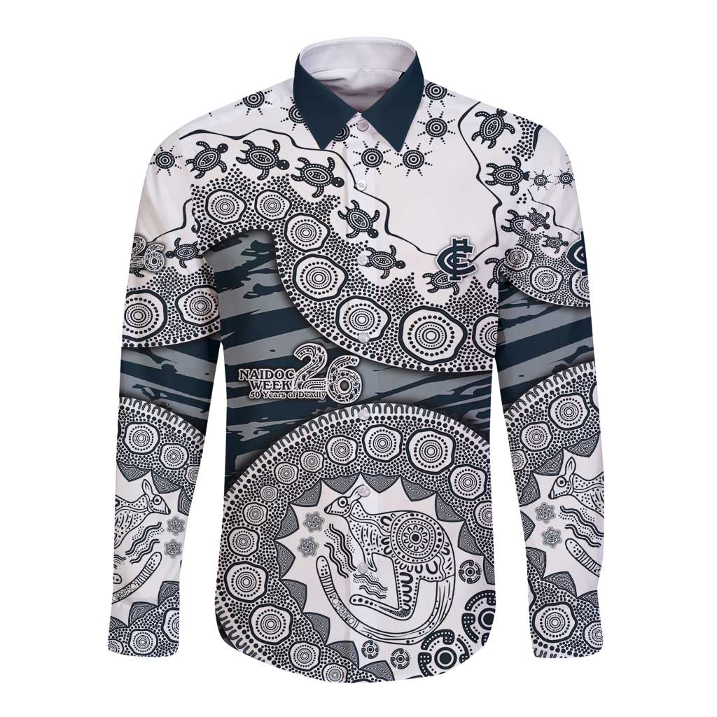 Carlton Blues NAIDOC Week 2026 Long Sleeve Button Shirt Australian Aboriginal Dot Art Dreamtime Pattern Style