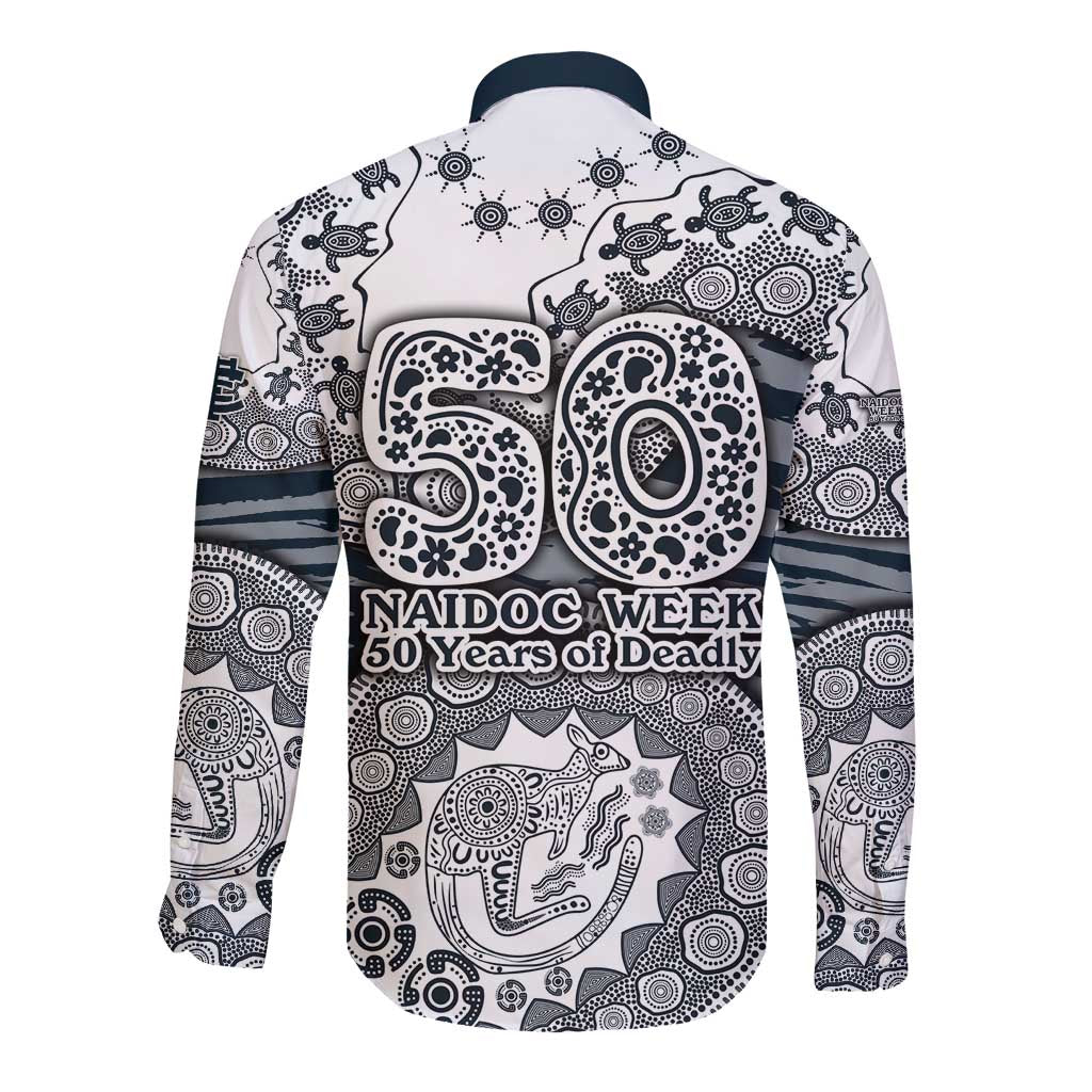 Carlton Blues NAIDOC Week 2026 Long Sleeve Button Shirt Australian Aboriginal Dot Art Dreamtime Pattern Style