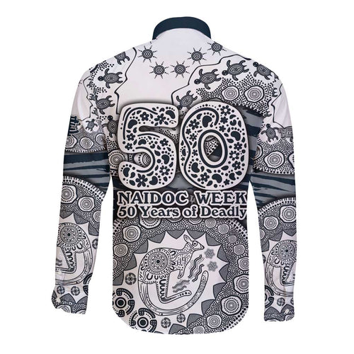 Carlton Blues NAIDOC Week 2026 Long Sleeve Button Shirt Australian Aboriginal Dot Art Dreamtime Pattern Style