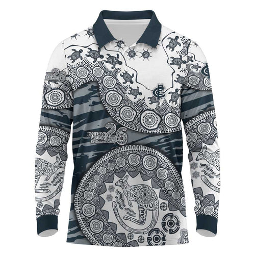 Carlton Blues NAIDOC Week 2026 Long Sleeve Polo Shirt Australian Aboriginal Dot Art Dreamtime Pattern Style