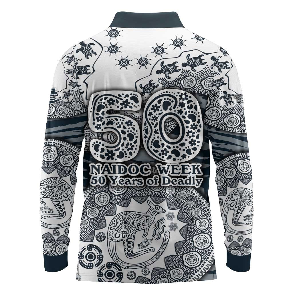 Carlton Blues NAIDOC Week 2026 Long Sleeve Polo Shirt Australian Aboriginal Dot Art Dreamtime Pattern Style
