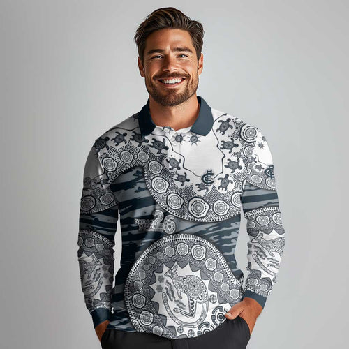 Carlton Blues NAIDOC Week 2026 Long Sleeve Polo Shirt Australian Aboriginal Dot Art Dreamtime Pattern Style