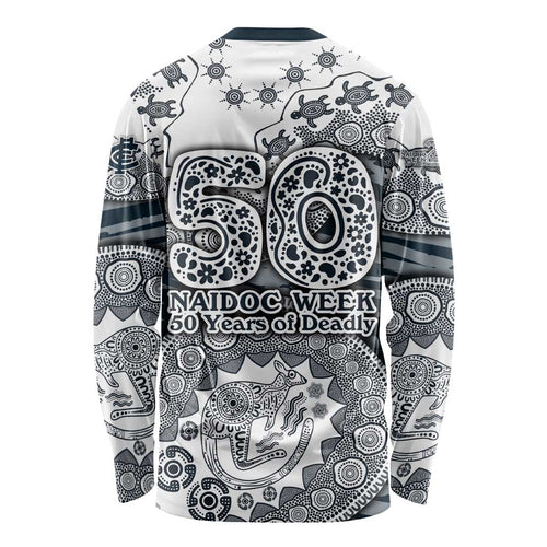 Carlton Blues NAIDOC Week 2026 Long Sleeve Shirt Australian Aboriginal Dot Art Dreamtime Pattern Style
