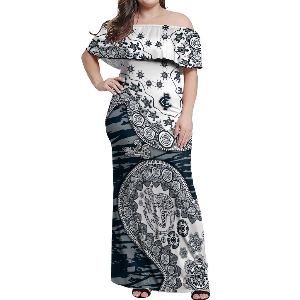 Carlton Blues NAIDOC Week 2026 Off Shoulder Maxi Dress Australian Aboriginal Dot Art Dreamtime Pattern Style