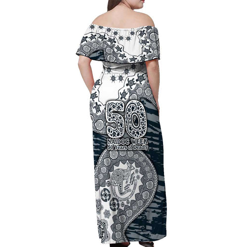 Carlton Blues NAIDOC Week 2026 Off Shoulder Maxi Dress Australian Aboriginal Dot Art Dreamtime Pattern Style