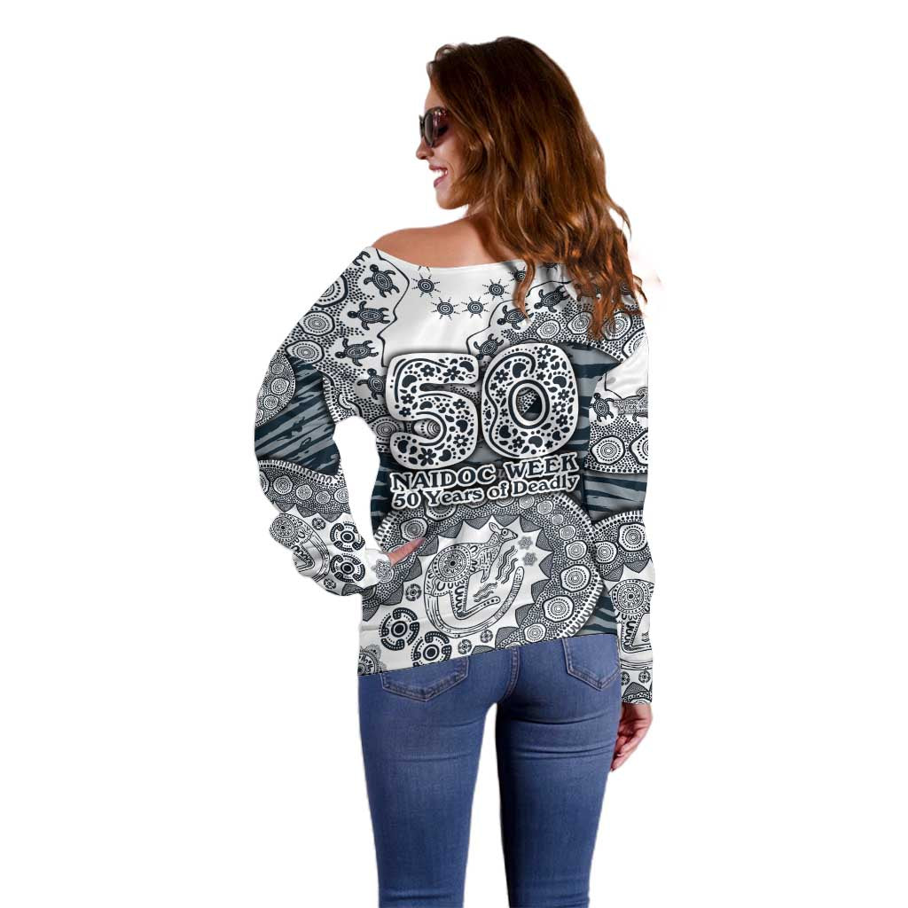 Carlton Blues NAIDOC Week 2026 Off Shoulder Sweater Australian Aboriginal Dot Art Dreamtime Pattern Style