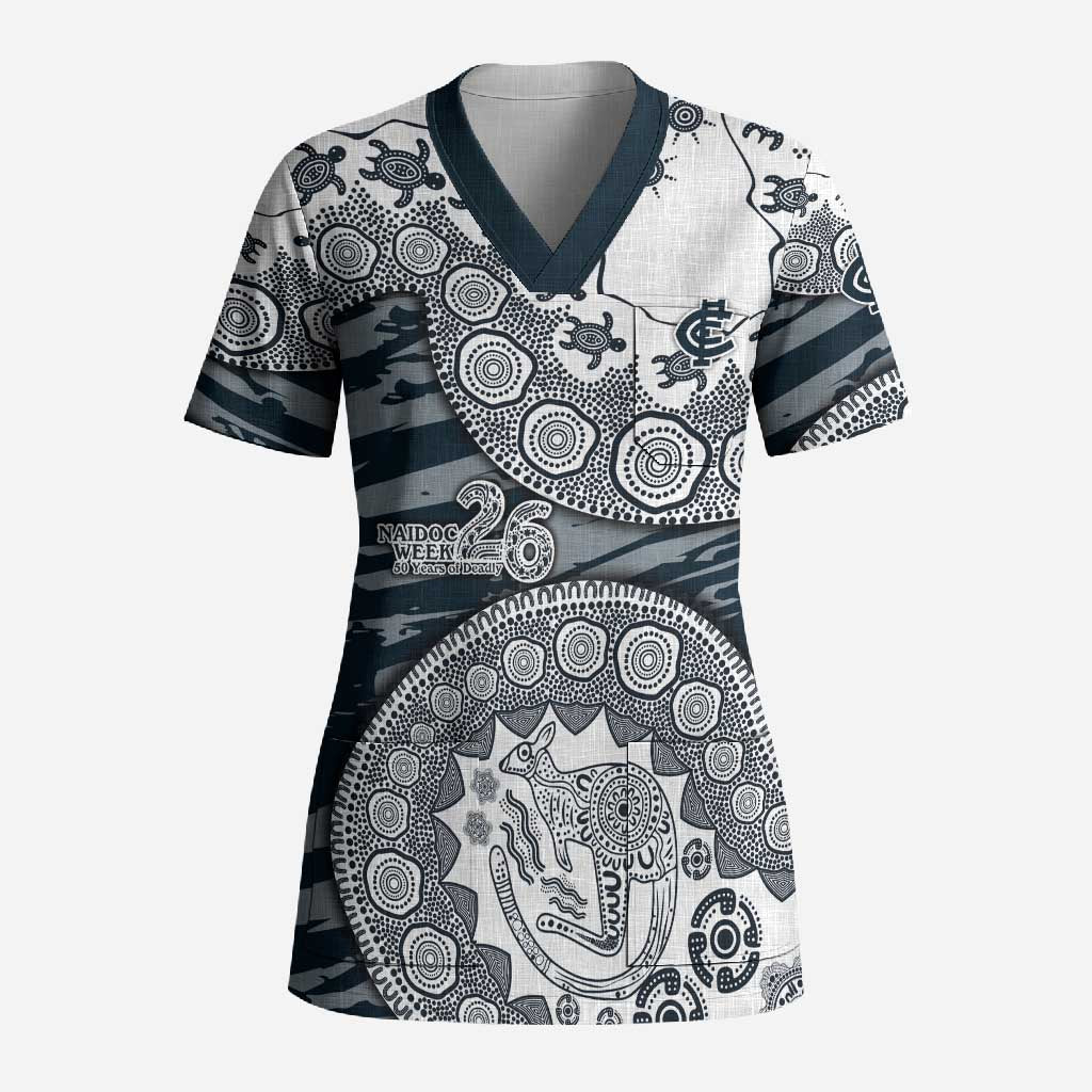 Carlton Blues NAIDOC Week 2026 Scrub Top Australian Aboriginal Dot Art Dreamtime Pattern Style
