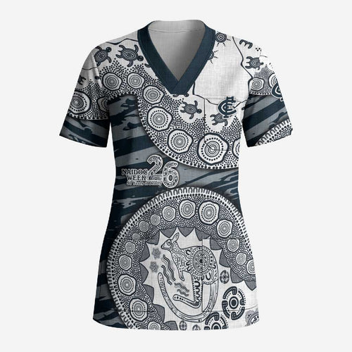 Carlton Blues NAIDOC Week 2026 Scrub Top Australian Aboriginal Dot Art Dreamtime Pattern Style