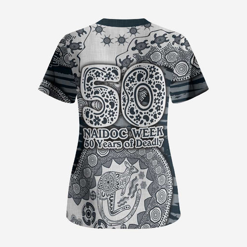 Carlton Blues NAIDOC Week 2026 Scrub Top Australian Aboriginal Dot Art Dreamtime Pattern Style