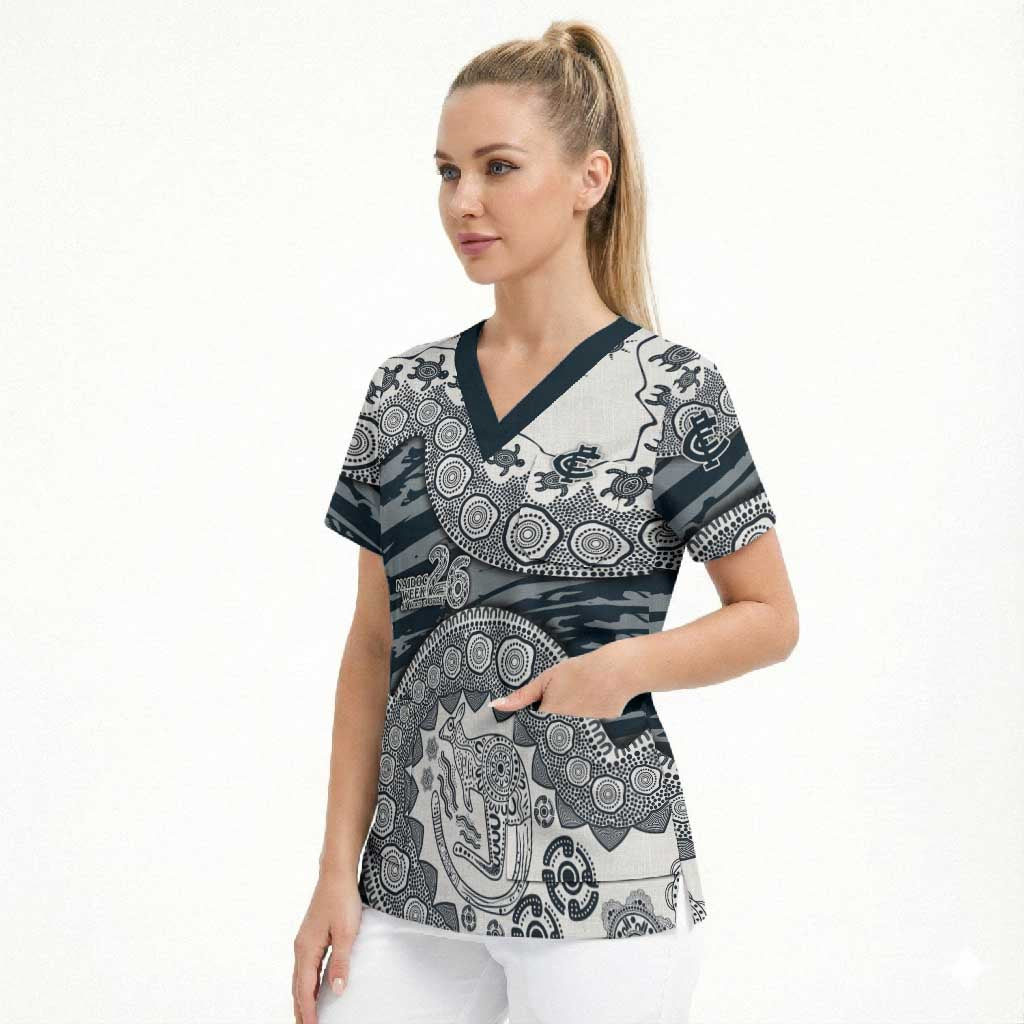 Carlton Blues NAIDOC Week 2026 Scrub Top Australian Aboriginal Dot Art Dreamtime Pattern Style