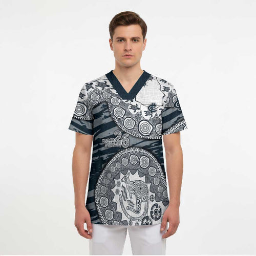 Carlton Blues NAIDOC Week 2026 Scrub Top Australian Aboriginal Dot Art Dreamtime Pattern Style
