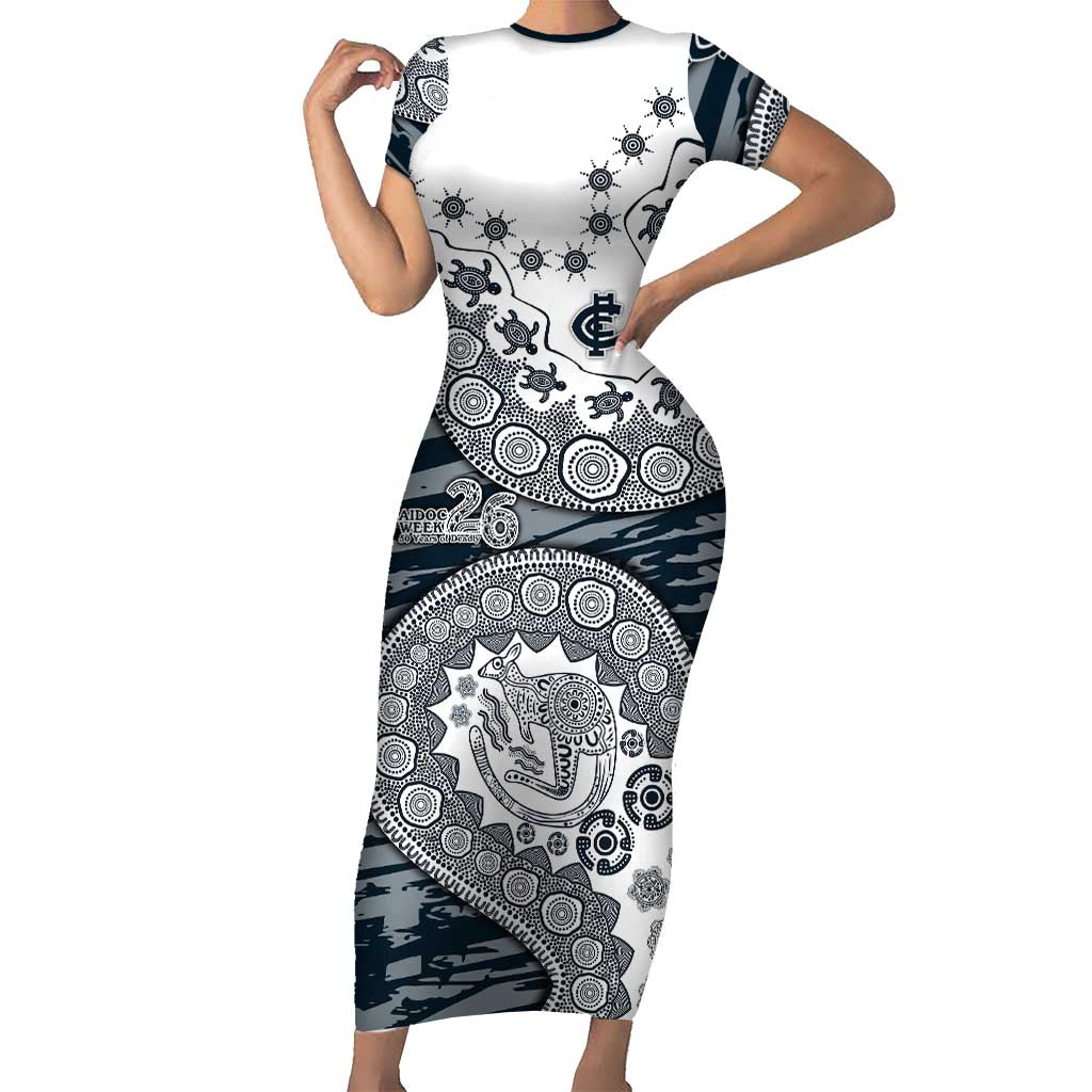 Carlton Blues NAIDOC Week 2026 Short Sleeve Bodycon Dress Australian Aboriginal Dot Art Dreamtime Pattern Style