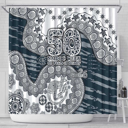 Carlton Blues NAIDOC Week 2026 Shower Curtain Australian Aboriginal Dot Art Dreamtime Pattern Style