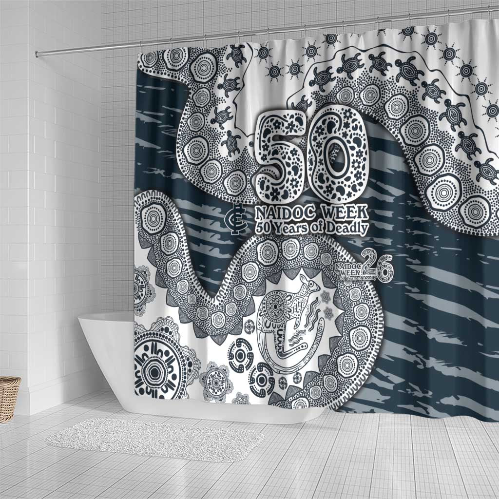 Carlton Blues NAIDOC Week 2026 Shower Curtain Australian Aboriginal Dot Art Dreamtime Pattern Style
