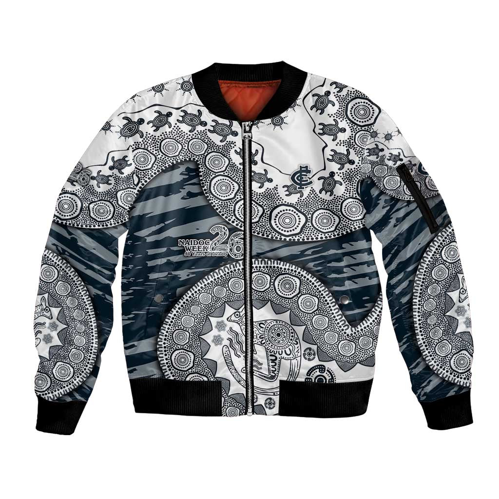 Carlton Blues NAIDOC Week 2026 Sleeve Zip Bomber Jacket Australian Aboriginal Dot Art Dreamtime Pattern Style
