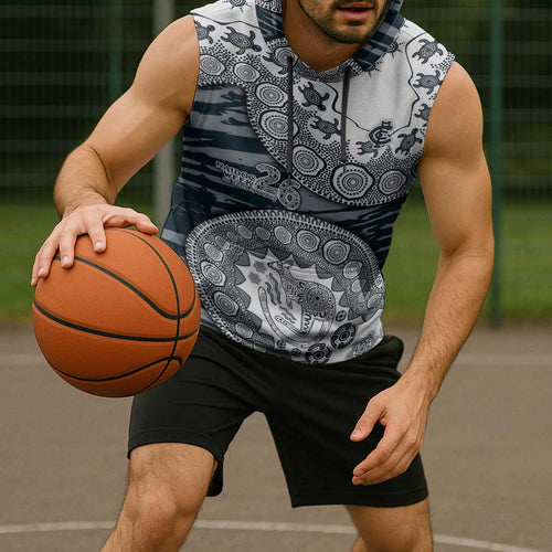 Carlton Blues NAIDOC Week 2026 Sleeveless Hoodie Australian Aboriginal Dot Art Dreamtime Pattern Style