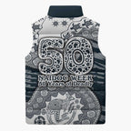 Carlton Blues NAIDOC Week 2026 Sleeveless Puffer Jacket Australian Aboriginal Dot Art Dreamtime Pattern Style