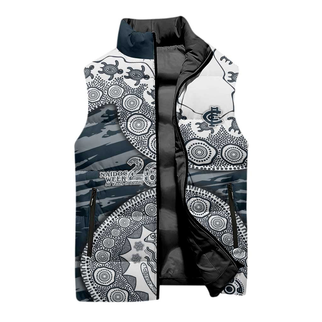 Carlton Blues NAIDOC Week 2026 Sleeveless Puffer Jacket Australian Aboriginal Dot Art Dreamtime Pattern Style