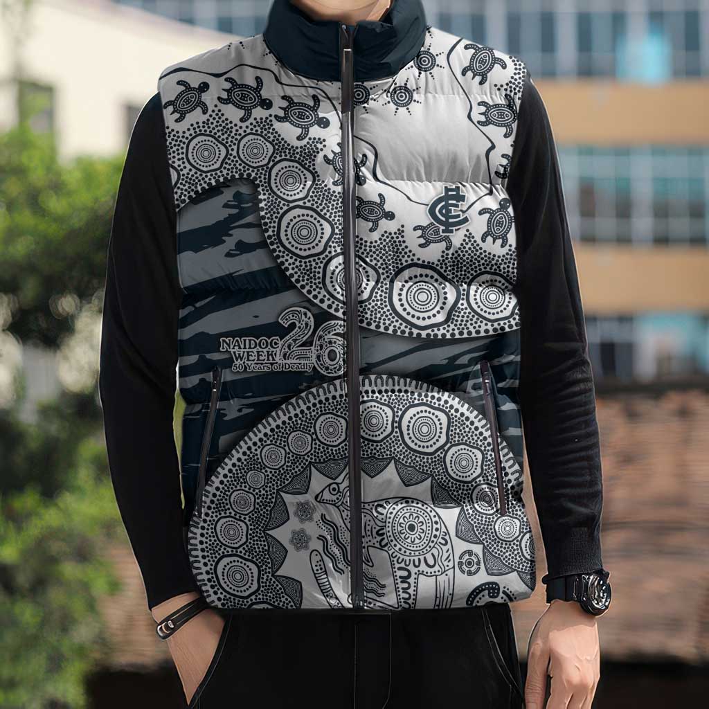 Carlton Blues NAIDOC Week 2026 Sleeveless Puffer Jacket Australian Aboriginal Dot Art Dreamtime Pattern Style