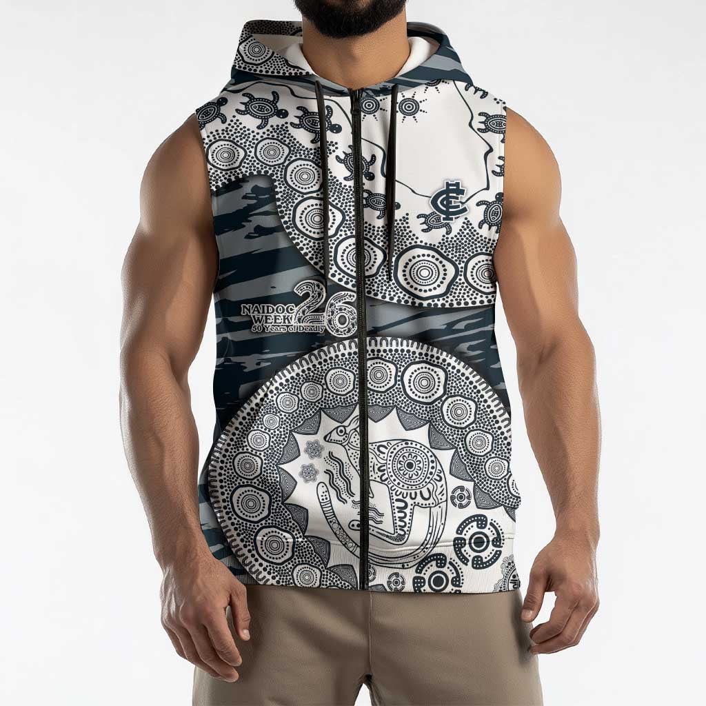 Carlton Blues NAIDOC Week 2026 Sleeveless Zip Hoodie Australian Aboriginal Dot Art Dreamtime Pattern Style