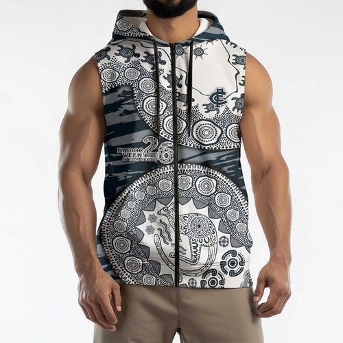 Carlton Blues NAIDOC Week 2026 Sleeveless Zip Hoodie Australian Aboriginal Dot Art Dreamtime Pattern Style