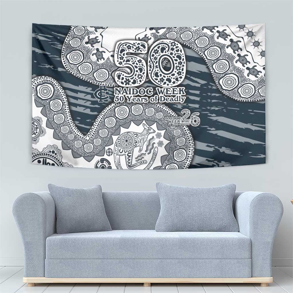 Carlton Blues NAIDOC Week 2026 Tapestry Australian Aboriginal Dot Art Dreamtime Pattern Style