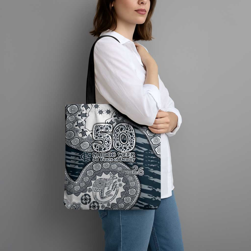Carlton Blues NAIDOC Week 2026 Tote Bag Australian Aboriginal Dot Art Dreamtime Pattern Style