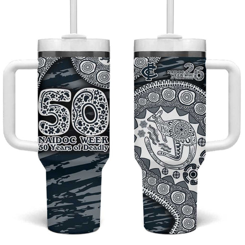 Carlton Blues NAIDOC Week 2026 Tumbler With Handle Australian Aboriginal Dot Art Dreamtime Pattern Style