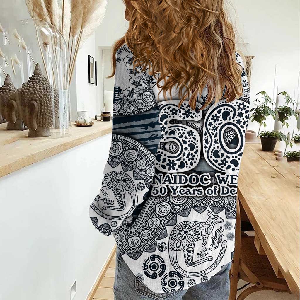 Carlton Blues NAIDOC Week 2026 Women Casual Shirt Australian Aboriginal Dot Art Dreamtime Pattern Style
