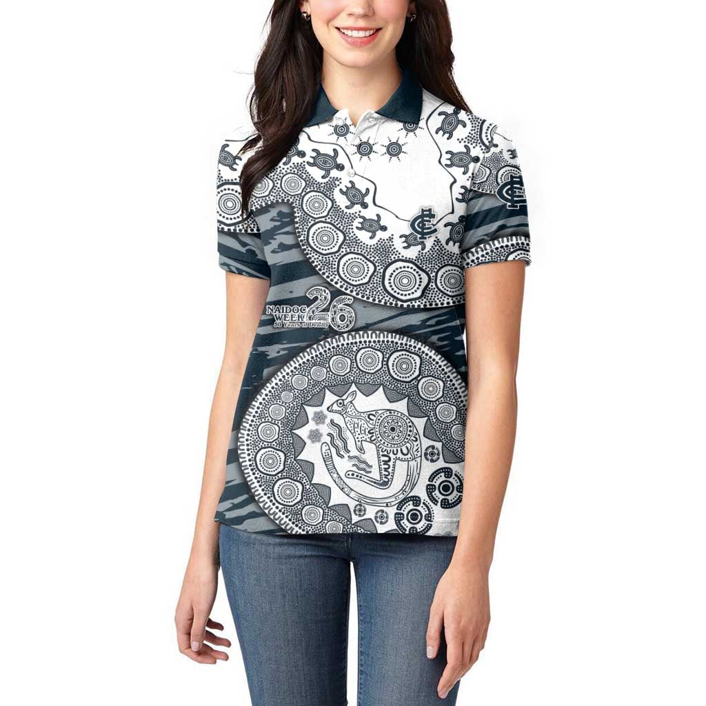 Carlton Blues NAIDOC Week 2026 Women Polo Shirt Australian Aboriginal Dot Art Dreamtime Pattern Style